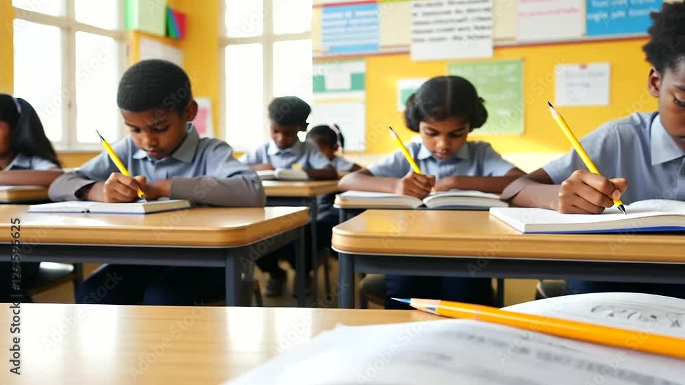 Engaged middle school students actively participating in a math lesson for skill enhancement. Engaged middle school students actively participating in a math lesson for skill enhancement.