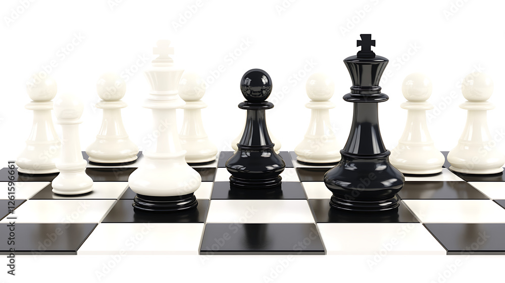 Contrasting Chess Pieces On Chessboard Strategic Game of Pawns Kings and Queens Strategy Gameboard Contrasting Chess Pieces On Chessboard Strategic Game of Pawns Kings and Queens Strategy Gameboard