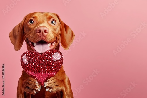 Wallpaper Mural Commercial creative design idea. Cute vizsla canine with sparkling rhinestones red heart - emblem of love, funny greeting card. Vizsla - my desired dog. Dog friendship photos. Heart and dog. Torontodigital.ca