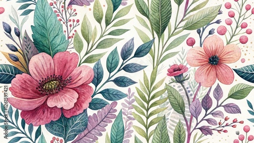 Wallpaper Mural Bohemian Watercolor Floral Hand Lettered Nature Background - Artistic Botanical Illustration Torontodigital.ca