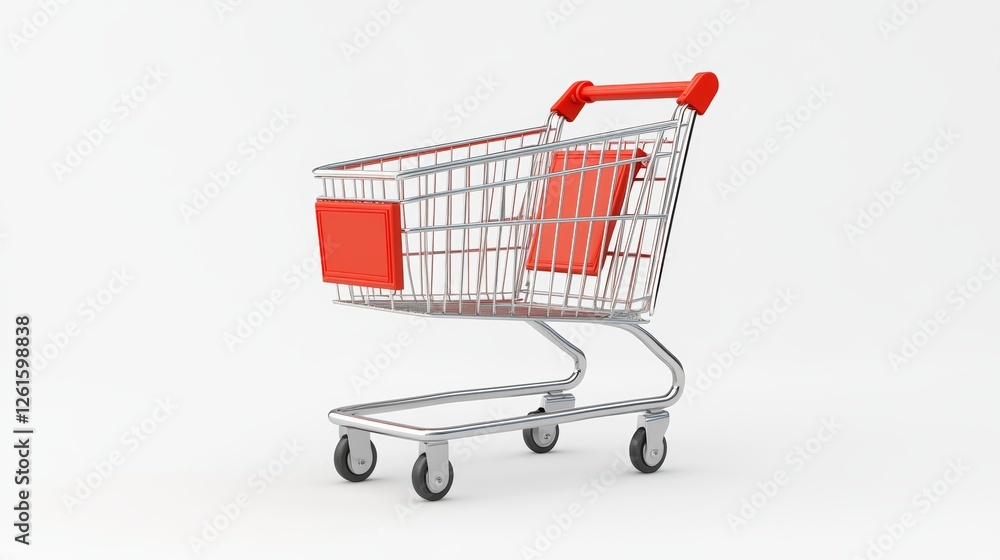 3D render of a simple shopping cart isolated on a white background. World Consumers Rights Day. 3D render of a simple shopping cart isolated on a white background. World Consumers Rights Day.