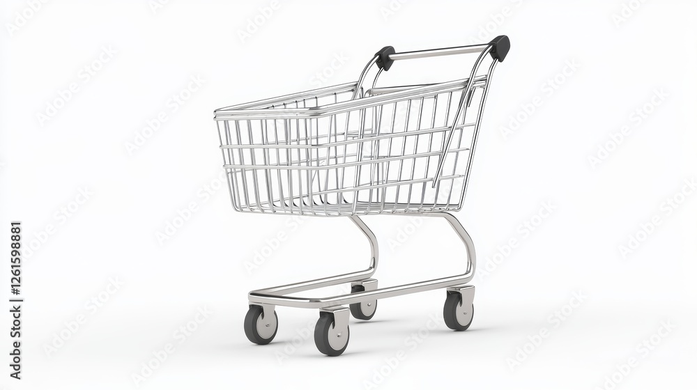 3D render of a simple shopping cart isolated on a white background. World Consumers Rights Day. 3D render of a simple shopping cart isolated on a white background. World Consumers Rights Day.