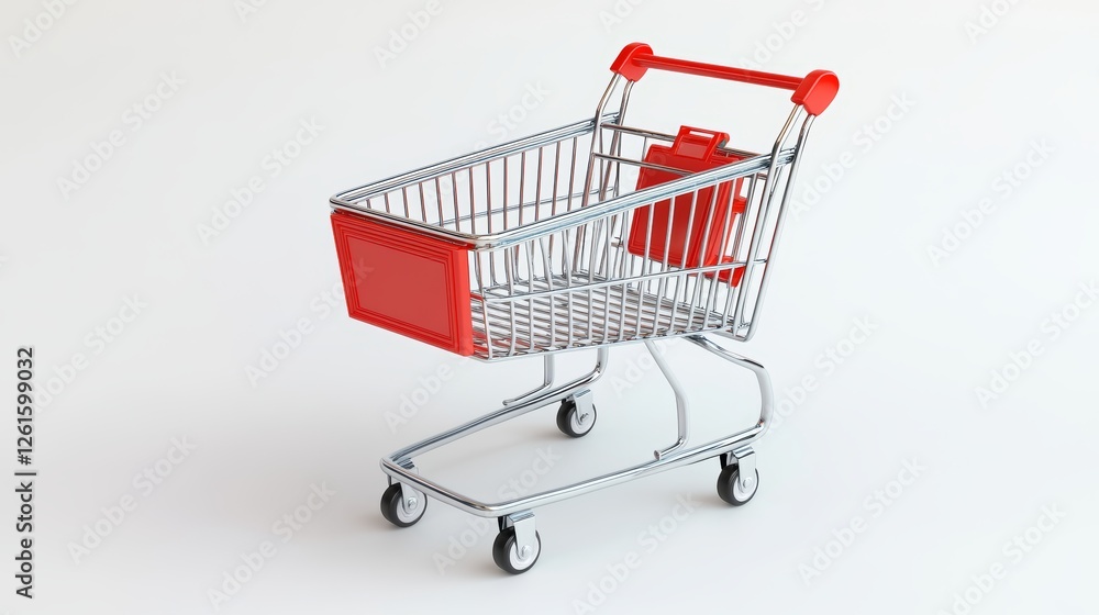 3D render of a simple shopping cart isolated on a white background. World Consumers Rights Day. 3D render of a simple shopping cart isolated on a white background. World Consumers Rights Day.