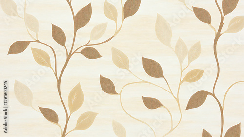 Creamy Textured Wallpaper with Elegant Branching Leaves Pattern Decor Interior Background Image