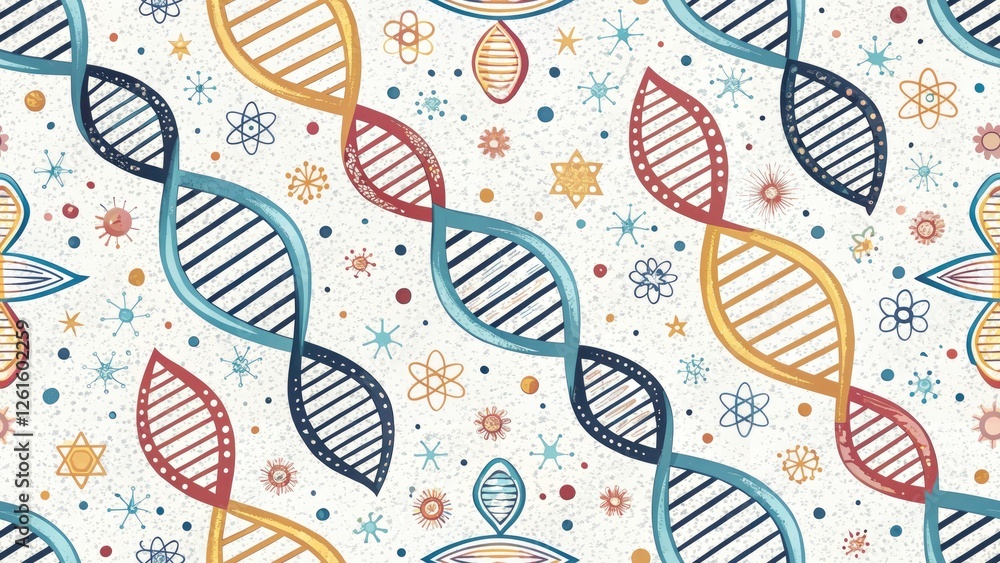 DNA Double Exposure Nursery Science Education Illustration: Colorful Chromosomes & Playful Cells DNA Double Exposure Nursery Science Education Illustration: Colorful Chromosomes & Playful Cells
