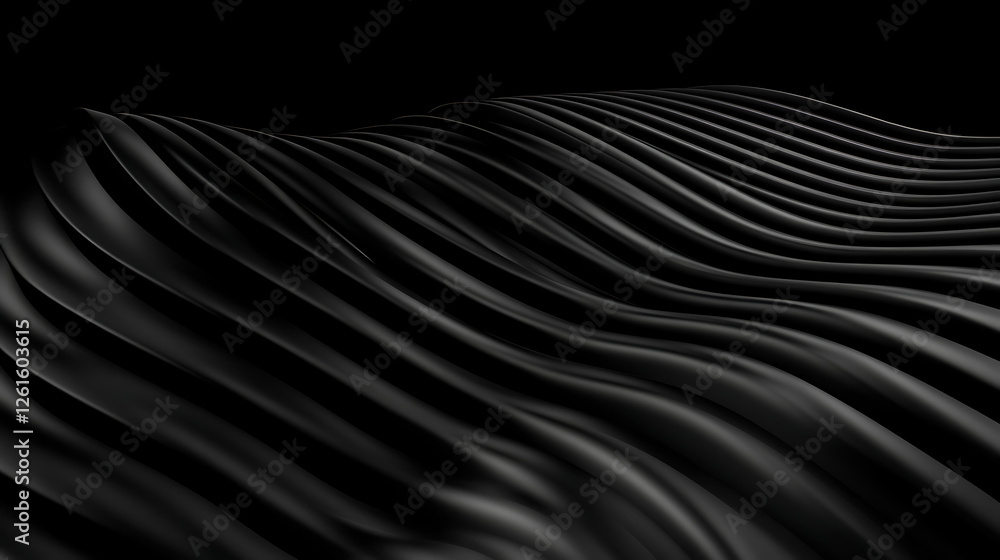 Naklejka premium Dark Waves Pattern 3D Render Abstract Design Elegant Flowing Lines and Subtle Shadows Background Backdrop