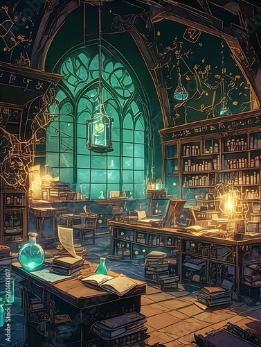 A whimsical illustration of a magical academy classroom, perfect for fantasy-themed projects and educational content.