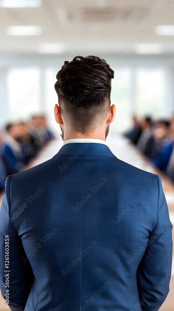 Fototapeta premium Confident Professional Businessman in Formal Suit Stands in Office Environment
