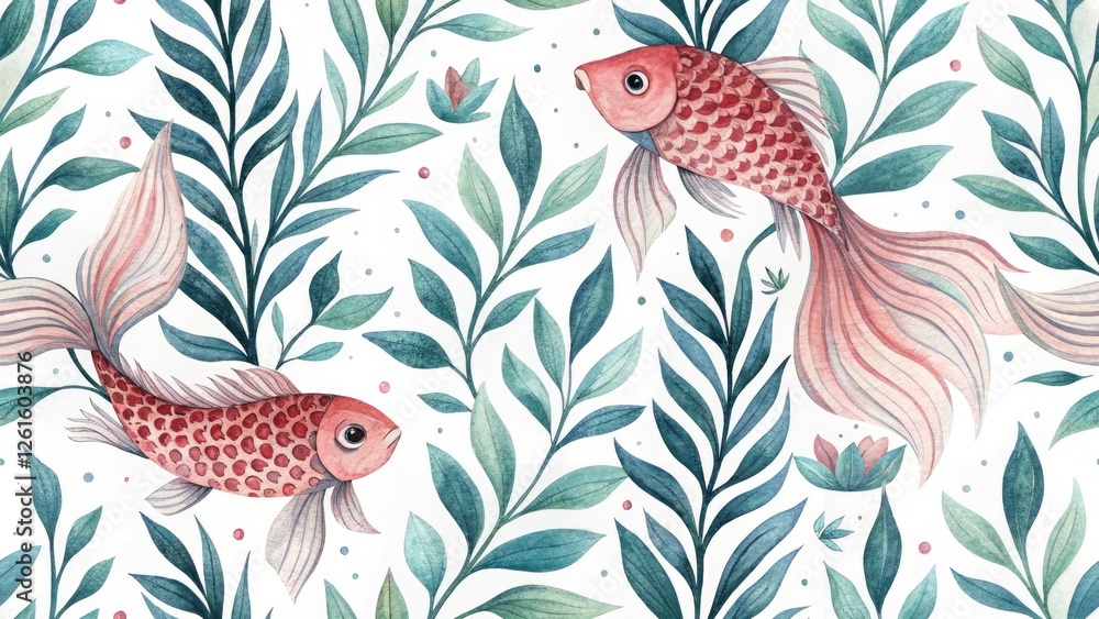 Obraz premium Drone Aerial Watercolor Fish Leaf Pattern Design - High Resolution Photo