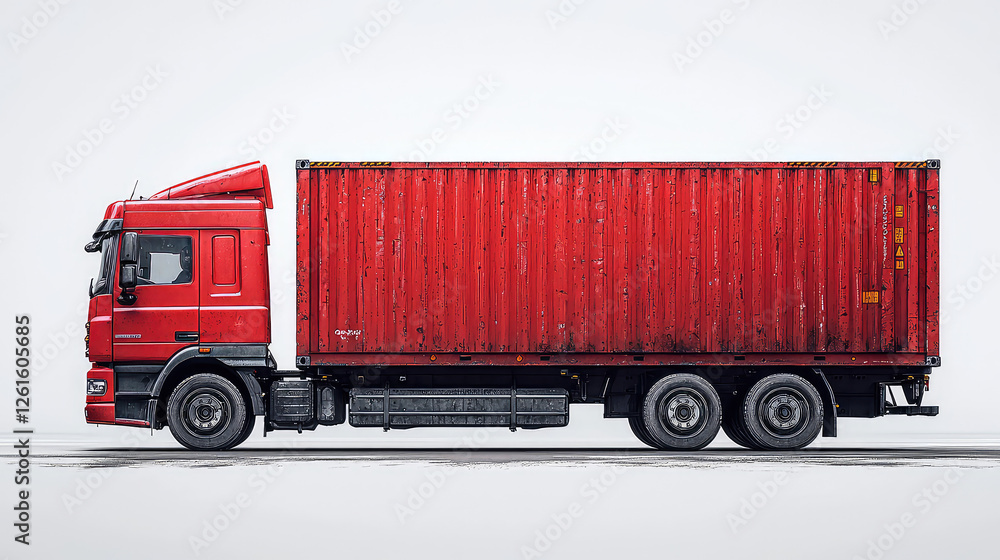 Red semi-truck with cargo container on a white background. Red semi-truck with cargo container on a white background.