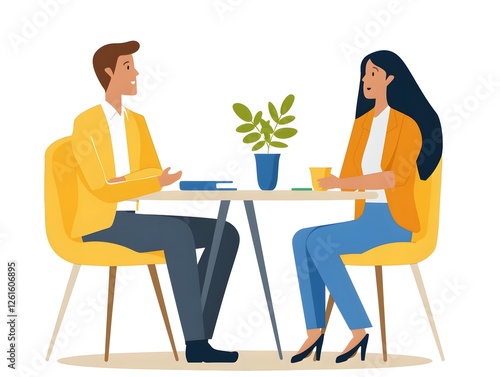 Two business professionals having a discussion in office setting
