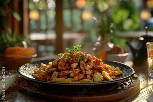 Tendir Doner with Juicy Chicken Served on the Table in a Traditional Style
 photo