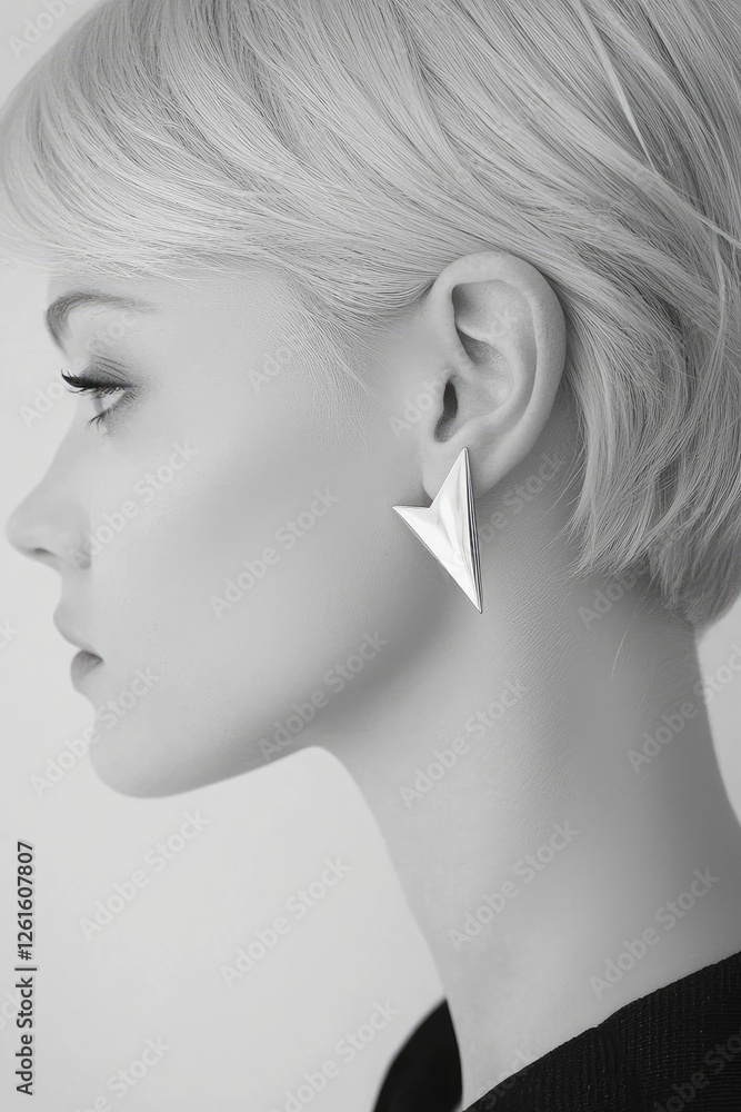 Fototapeta premium Stylish Woman with Modern Geometric Silver Earrings