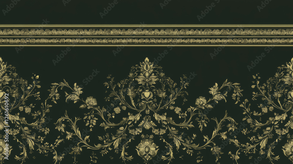 Obraz premium Elegant floral pattern with intricate gold details on dark background