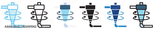 Hydrocyclone multi-style icon, outline, flat, glyph, dual tone, line color, UI, UX kit, app and web development, digital or print. For industry, education, ecology, environment, water treatment theme.