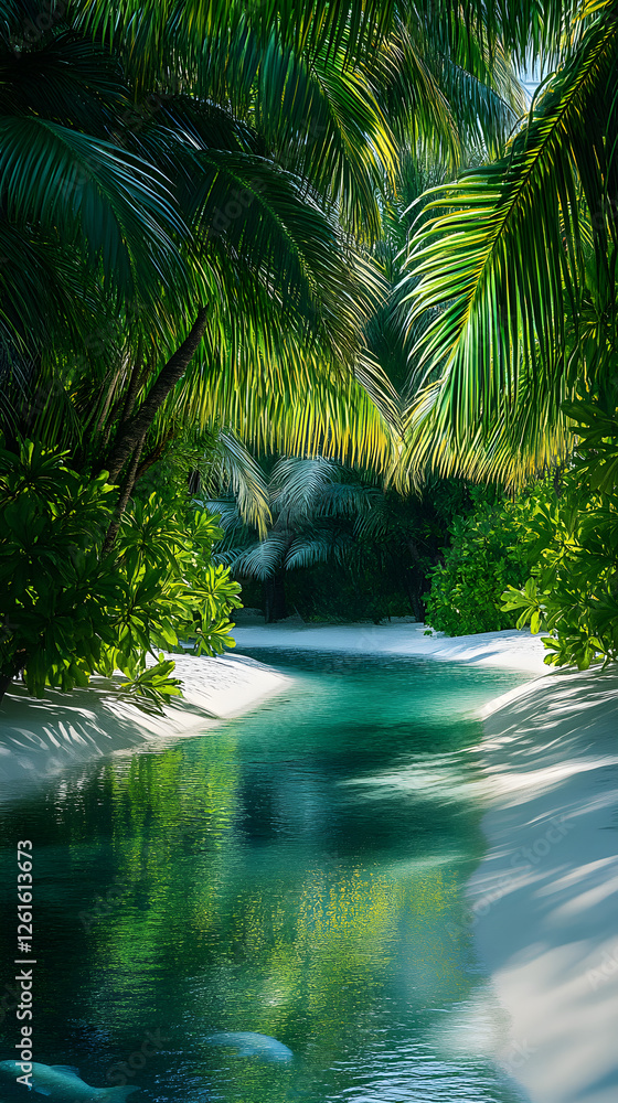 Tranquility at the Lagoon's Edge: A Harmony of Nature Reflecting the Azure Sky and Lush Foliage Tranquility at the Lagoon's Edge: A Harmony of Nature Reflecting the Azure Sky and Lush Foliage