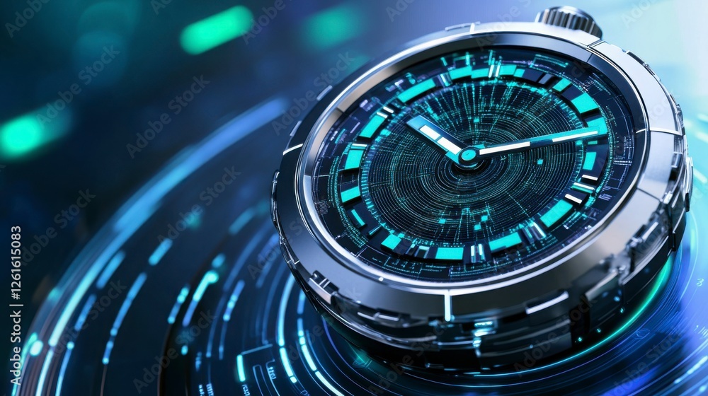 Futuristic Smartwatch with Neon Glow and Digital Interface Design Futuristic Smartwatch with Neon Glow and Digital Interface Design