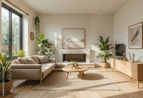 Stylish modern living room cozy home interior design bright atmosphere wide angle comfort and elegance