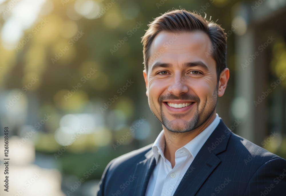 Professional businessman smiling outdoors in urban setting portrait photography natural light confident expression Professional businessman smiling outdoors in urban setting portrait photography natural light confident expression