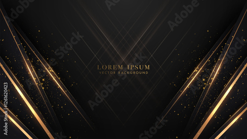 Luxurious abstract background with black gradient, dynamic diagonal gold lines