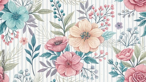 Wallpaper Mural Pastel Flower Pattern Background, Parallel Lines, Delicate Texture, Floral Design, Spring Wallpaper, Soft Colors, Subtle Textures Torontodigital.ca