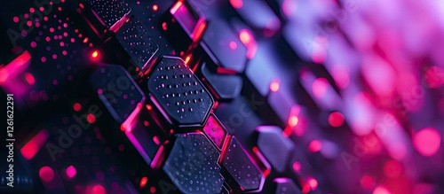 Futuristic Hexagonal Grid with Neon Lights photo