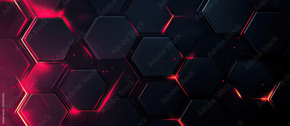 Hexagon Grid with Red Luminous Lines Hexagon Grid with Red Luminous Lines