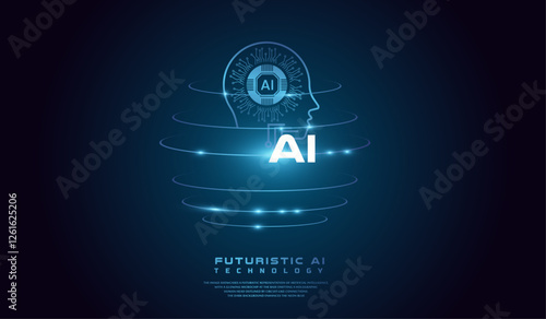 The Technological Digital Brain. AI head concept Vector illustration. Artificial Intelligence Head, Isometric Vector banner for AI head system. photo