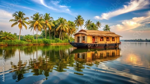 Houseboat floating on serene backwaters of Alappuzha, alappuzha, serene waters , alappuzha
