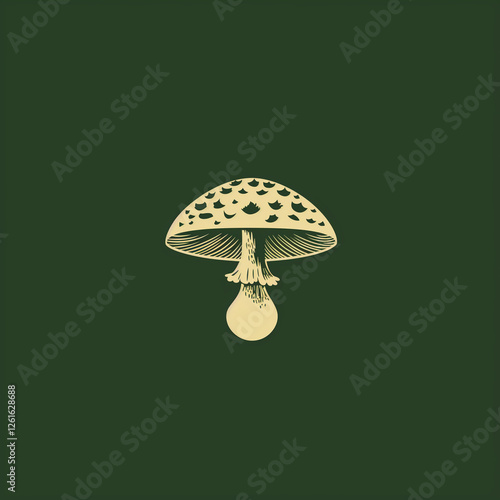 Drawing of a mushroom growing in the forest with green background