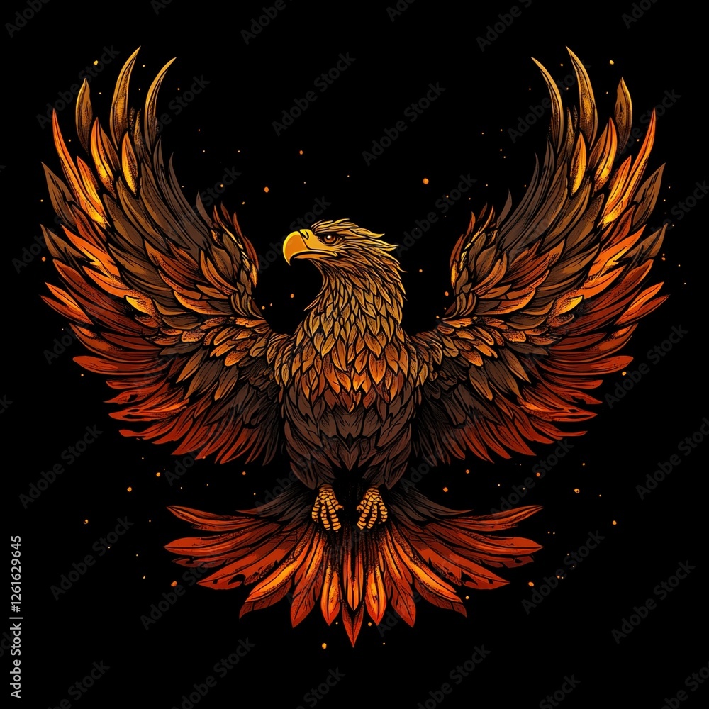 Obraz premium Fiery eagle with wings spread wide.