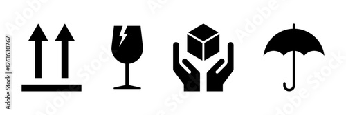Packaging symbols. Handle with care. Fragile icon set