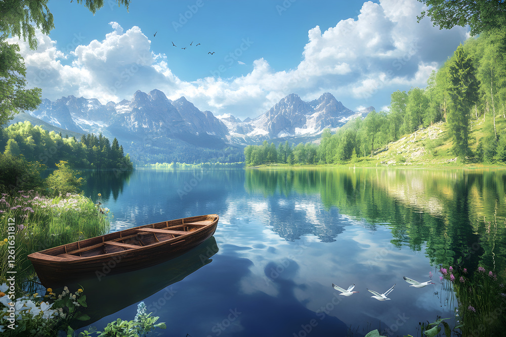 A Tranquil Symphony: Nature's Mirror Reflected in the Stillness of a Majestic Mountain Lake A Tranquil Symphony: Nature's Mirror Reflected in the Stillness of a Majestic Mountain Lake