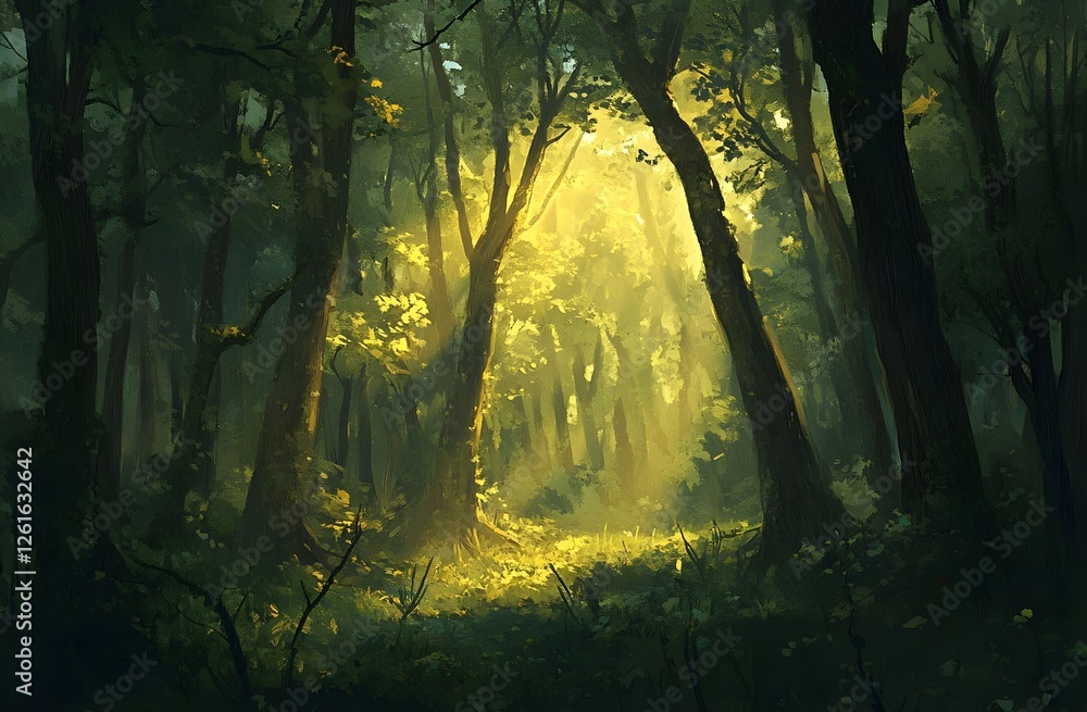 Fototapeta premium tranquil forest scene with flowing typography for World Introvert Day theme. peace and calm