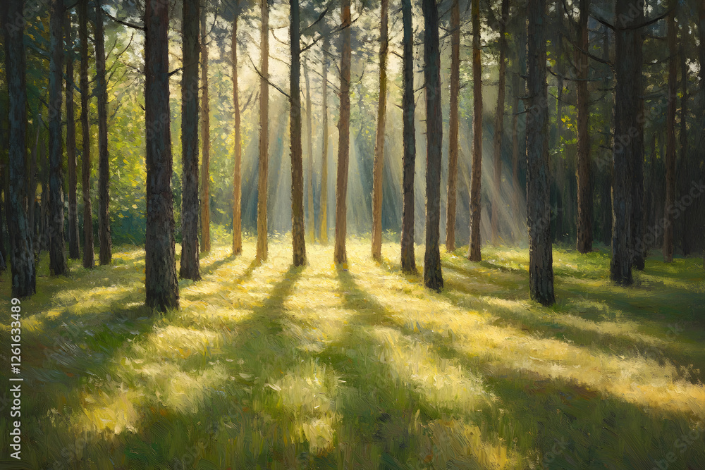 Fototapeta premium Sunlit Serenity: The Dance of Light and Shadow in a Tranquil Meadow