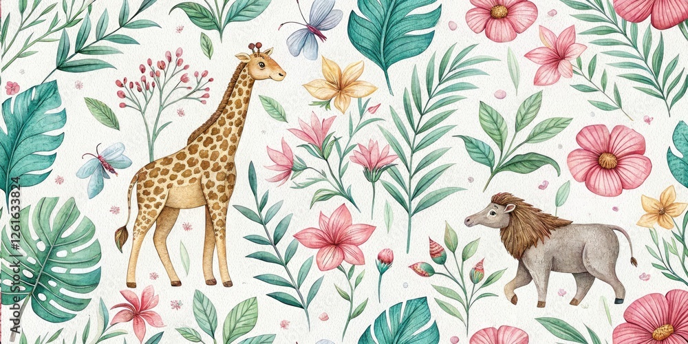 Obraz premium Watercolor Animal Illustrations: Nature Backgrounds - Cute Wildlife Paintings