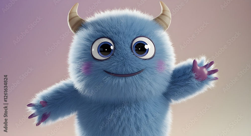 Fototapeta premium Un lindo monstruo azul esponjoso, personaje 3D inspirado en el anime.