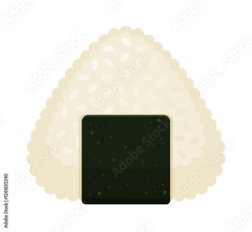 Onigiri (omusubi, nigirimeshi, お握, 御握) rice ball with a strip of nori seaweed.  Traditional Asian food, Japanese cuisine, bento, snack concept. Flat vector illustration isolated on white background