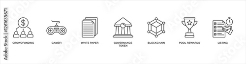 IGO banner web icon sheet vector illustration concept with icon of crowdfunding, gamefi, white paper, governance, token, blockchain, pool rewards, listing
