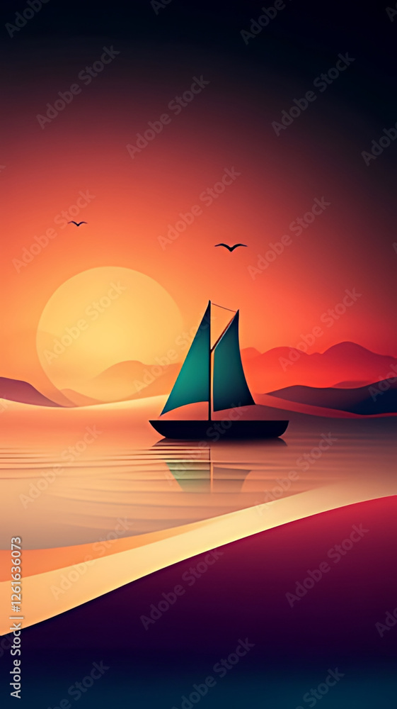 Fototapeta premium Serene Sailboat Silhouette at Sunset on Calm Waters