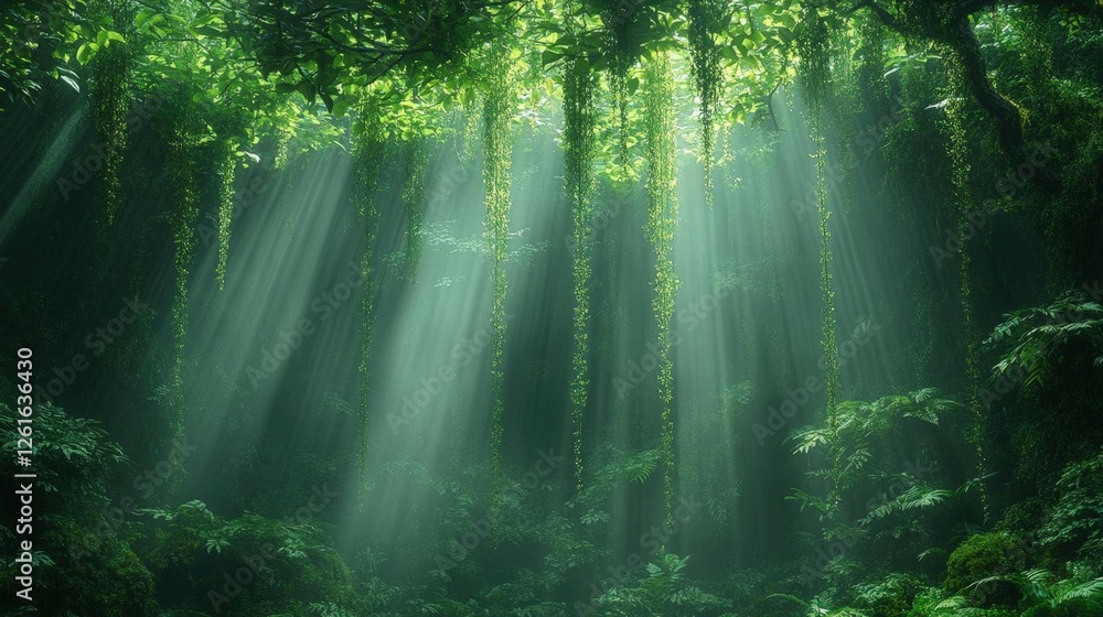 Obraz premium Sunlight Piercing Lush Green Forest