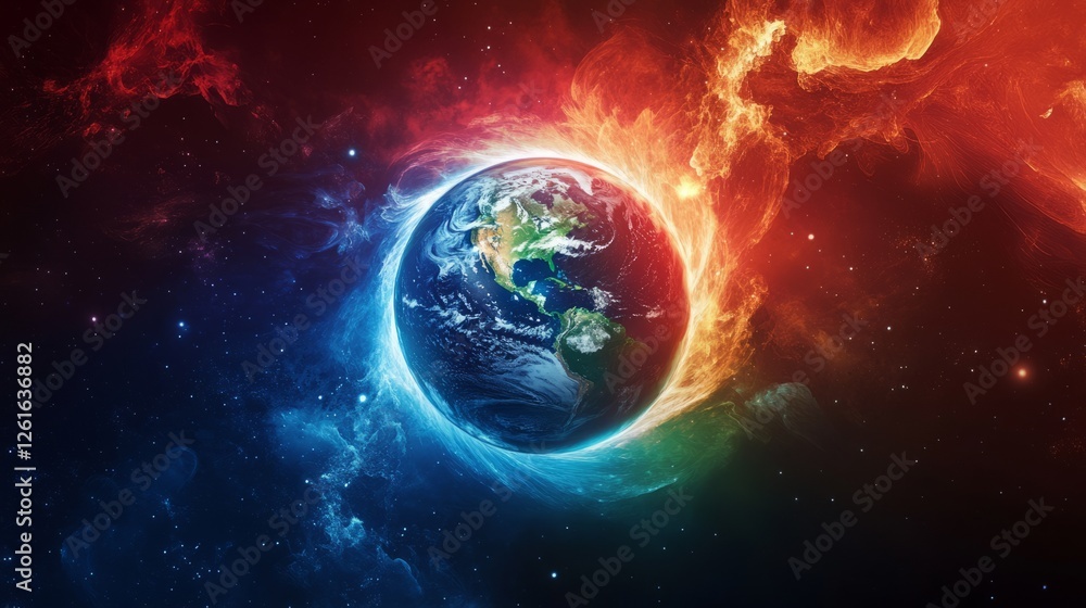 Fototapeta premium Glowing sphere with swirling energy, revealing Earth's mantle mysteries and hidden geological forces.