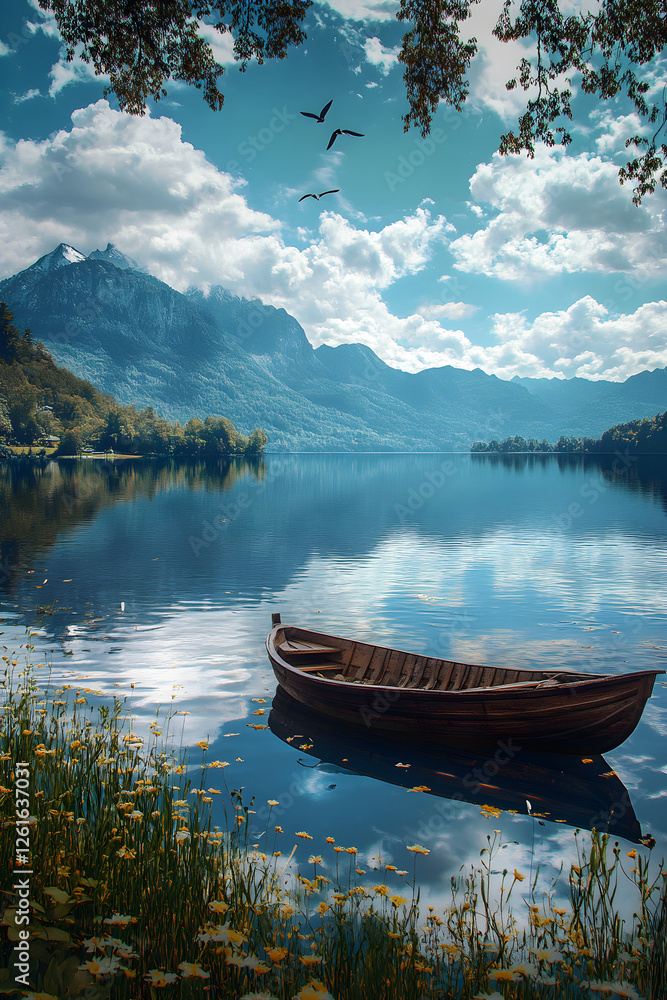 A Tranquil Symphony: Nature's Mirror Reflected in the Stillness of a Majestic Mountain Lake A Tranquil Symphony: Nature's Mirror Reflected in the Stillness of a Majestic Mountain Lake