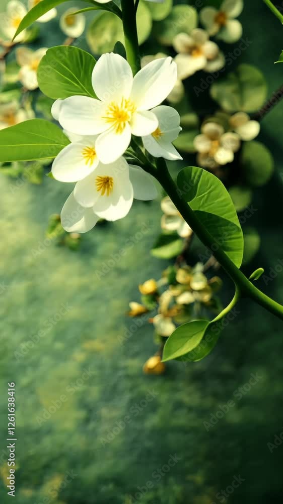 White blossoms spring branch green background White blossoms spring branch green background