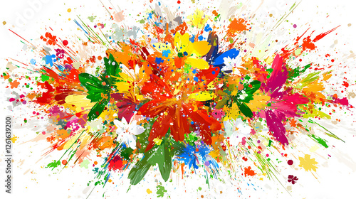Expressive Floral Arrangement Bursting with Vibrant Color Explosions in Abstract Style