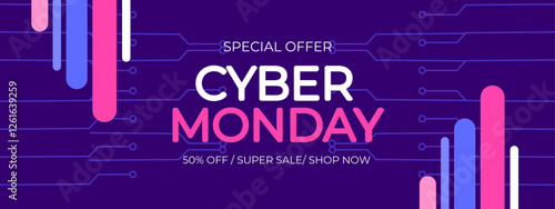Template, purple geometric shapes, cyber monday