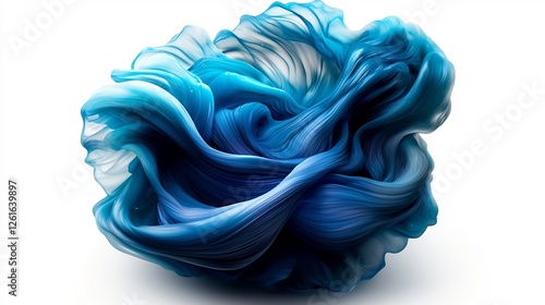 Abstract Blue Sphere with Fluid Water Movement on White Background