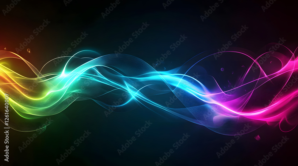 Fototapeta premium Abstract Colorful Light Waves Flowing in Dark Background - Dynamic Energy and Motion Design