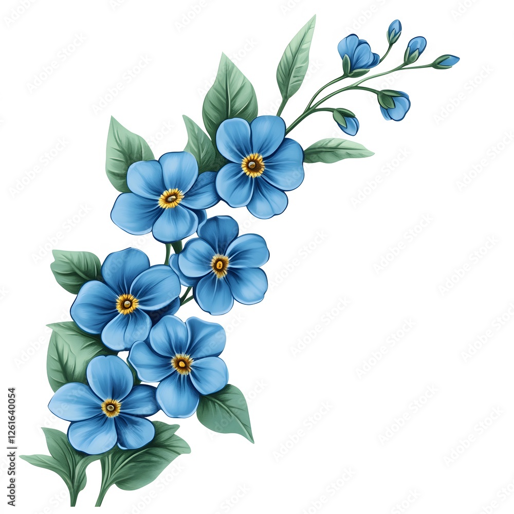 Obraz premium Blue Forget Me Nots Floral Branch Design