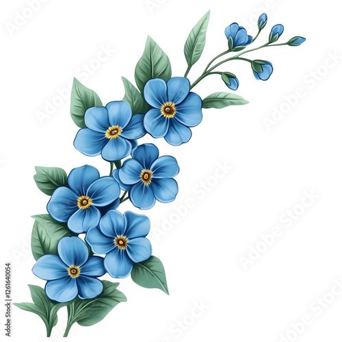 Blue Forget Me Nots Floral Branch Design